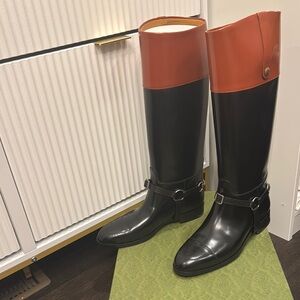 Gucci Black and Brown Two-Tone Leather Riding Boots - Men